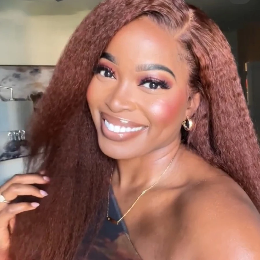 

Парик Yaki из натуральных человеческих волос, парик с прямыми натуральными волосами красновато-/шоколадно-коричневого цвета, 13x 4