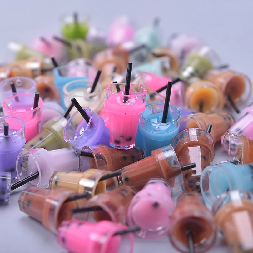 Assorted Milk Tea Cup Charm Pendants for DIY Jewelry and Keychain Crafting