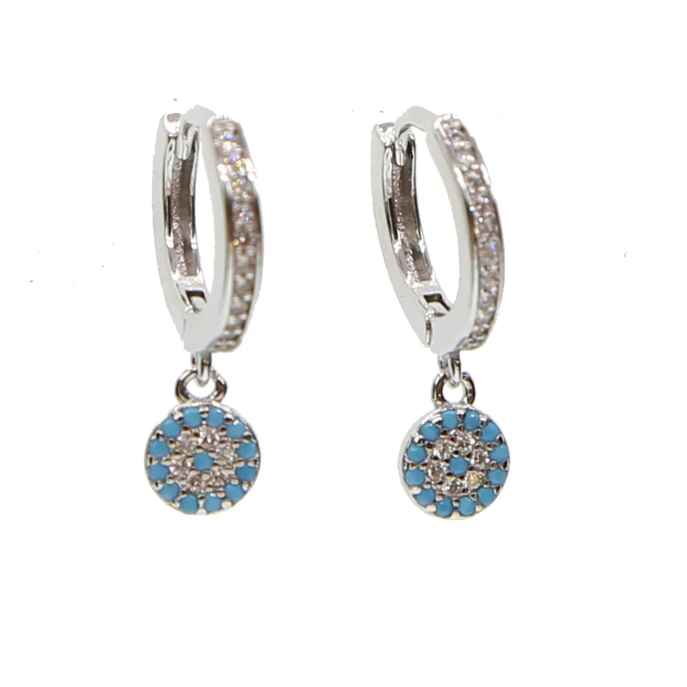 Delicato Minimo Adolescente Della Ragazza Dei Monili Di Modo Rotondo Evil Eye Dots Ciondola Rotonda Di Fascino Micro Pave Cz Nano Turchesi Orecchino