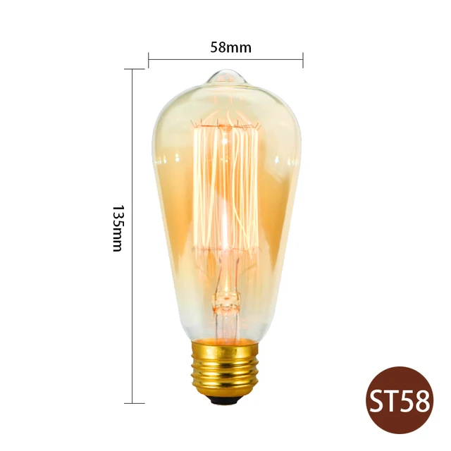 Retro Edison Light Bulb E27 220V 40W A19 A60 T10 T45 T185 ST64 G80 G95 Filament Vintage Ampoule Incandescent Bulb Edison Lamp ST58 filament