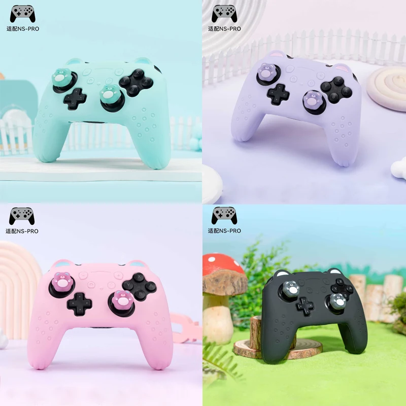 Cute Bear Paw Silicone Soft Shell Gamepad Sticker Skin Per Nintendo Switch Pro Game Controller Case Thumb Stick Grip Cap Cover