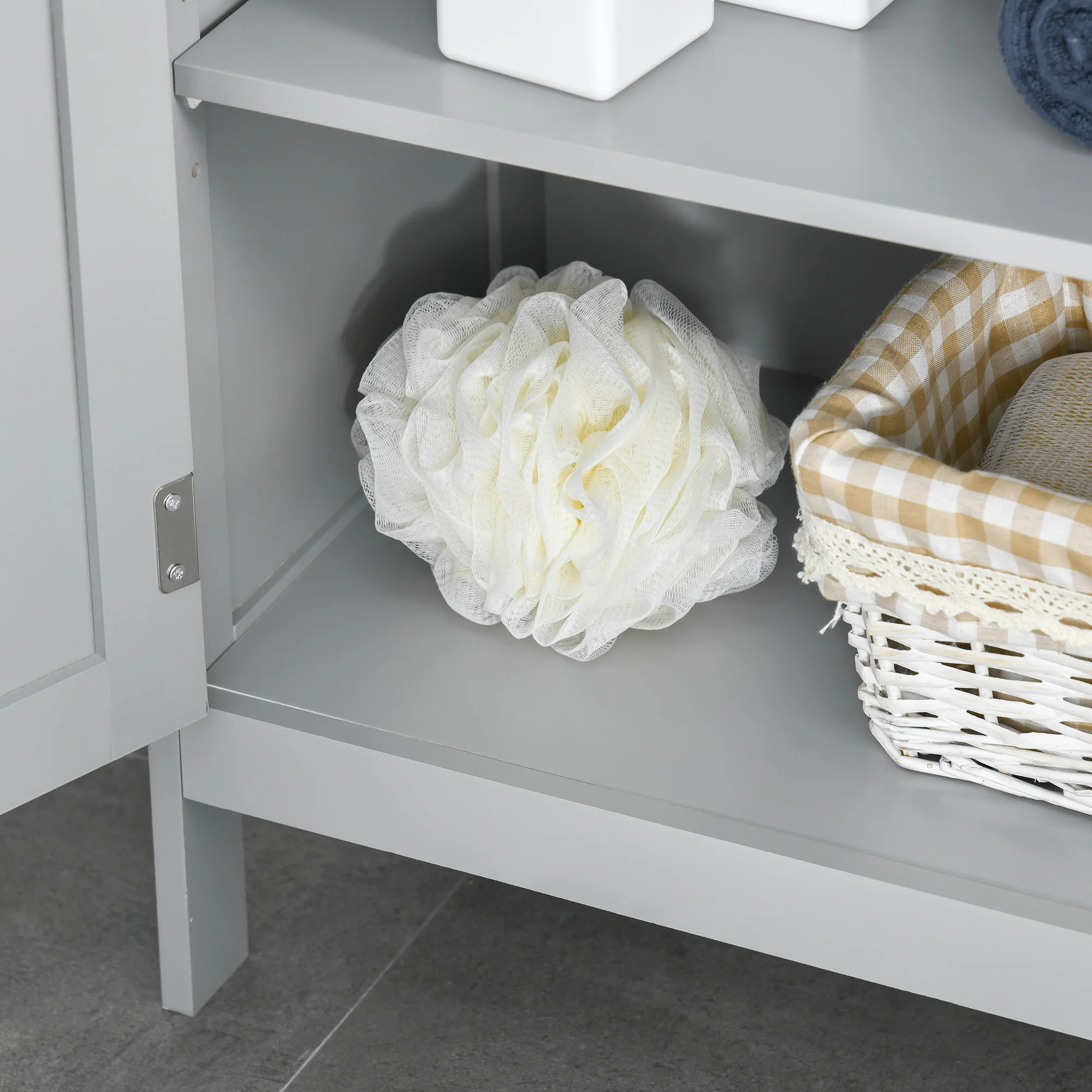 Kleankin Freestanding Modern Bathroom Storage Cabinet, with Doors and Open Shelf, Bathroom Organizer Furniture, Grey 6