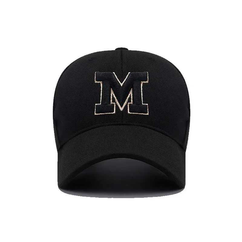 Brand New M Letter Gold Thread Embroidery Elastic Pineapple Cloth Material Thick and Durable High Quality Baseball Cap 3