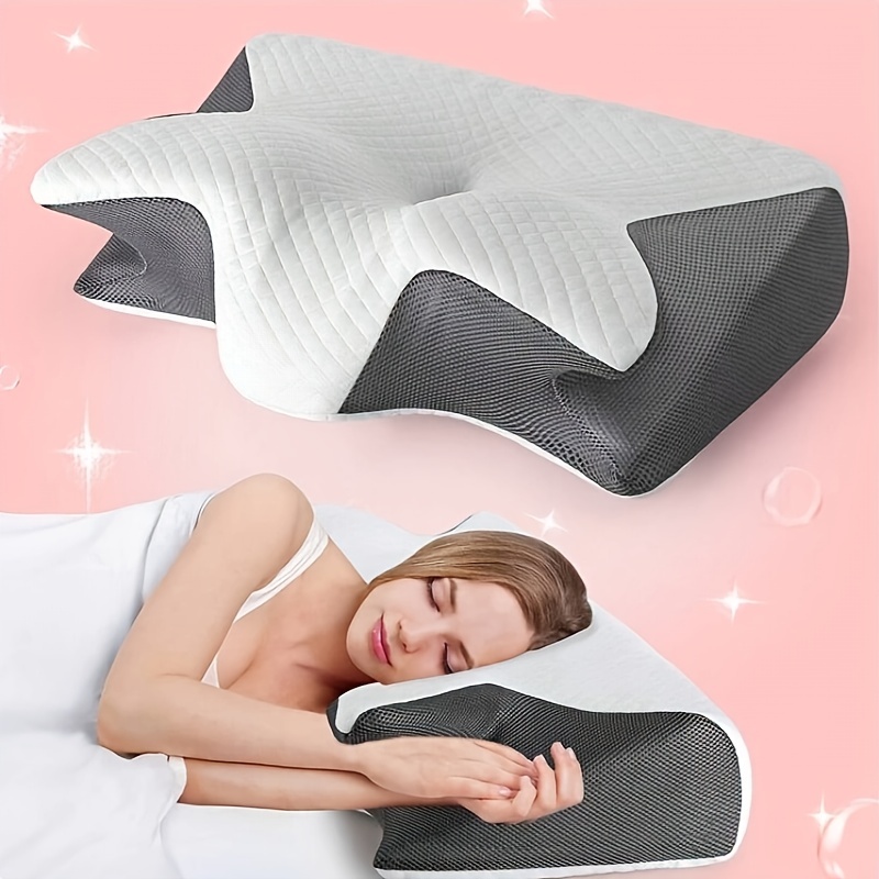 Ergonomic Neck Horn Pillow for Side, Back, and Stomach Sleepers - Contoured Design, Shoulder Relaxation, Soft Yet Firm Support