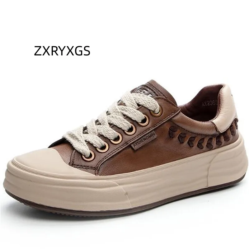 

ZXRYXGS Premium 100% Genuine Leather Women Sneakers Casual Shoes Flat Trend Shoes 2024 Popular Autumn Comfort Casual Sneakers