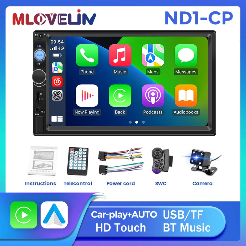 2din 7 inch Wired Carplay Android Auto Car Radio HD Touch Screen Multimedia Video Player Support BT FM USB Mirror Link Camera TF Car Stereo Video Carplay Adapter Touch Screen Display