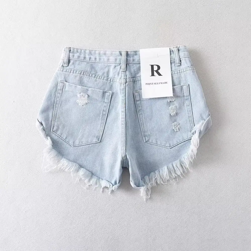 New Ripped Denim Shorts Rough Edge Design High Waist Loose Casual Jeans Hot Pants Booty Shorts