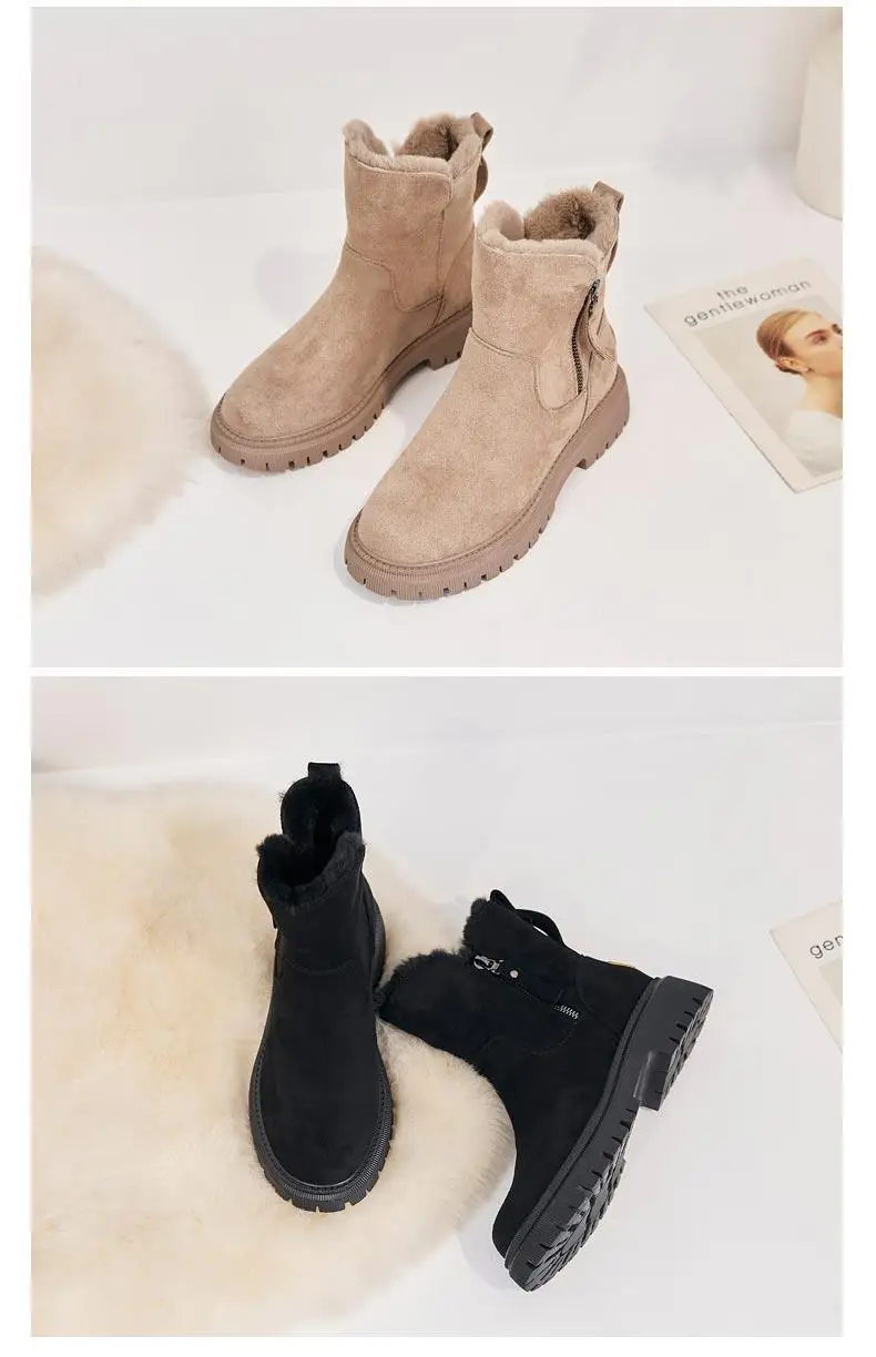 Ankle Snow Boots Women Winter Warm Platform Boots Plush Flats Shoes Fur  Boots