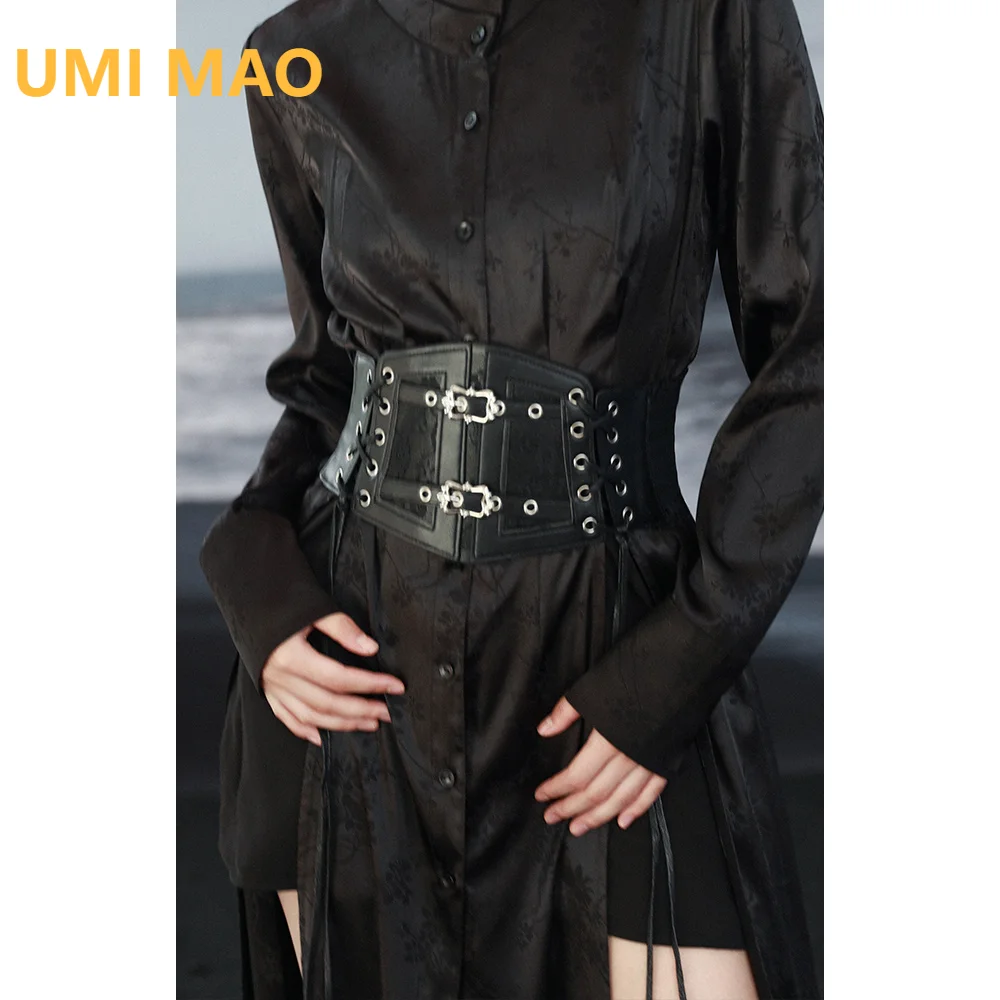 

UMI MAO Retro Strap Leather Waist Closure Accessories Unisex Waist Closure Buckle Loop String Wide Waist Belt Accessories