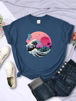 Ukiyo E Style Big Wave Female Short Sleeve Breathable Casual T-Shirts Fashion Summer Trend Top Soft All-math Womens Tee Clothing 1