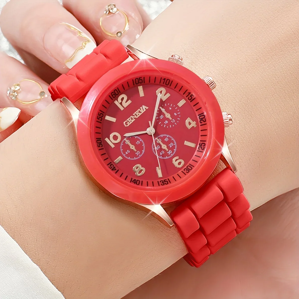 14 piece women's fashionable quartz watch set - candy colored silicone strap, digital display,
