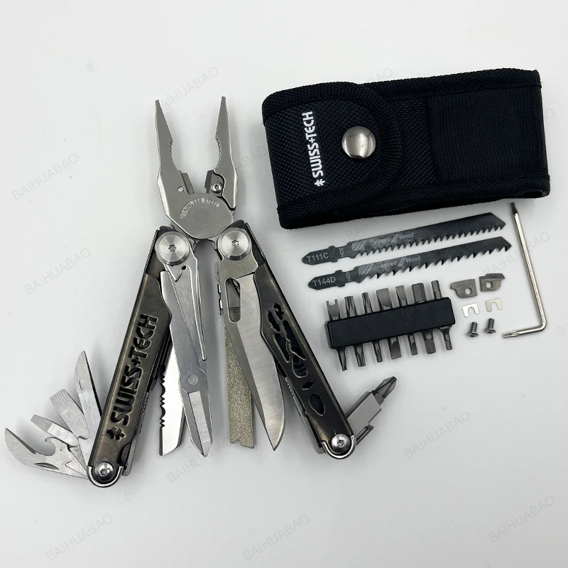 SWISS TECH 37 In 1 Multitool Pliers Folding Multi Tool Scissors Cutter  Replaceable Saw Blade EDC Outdoor Survival Equipment