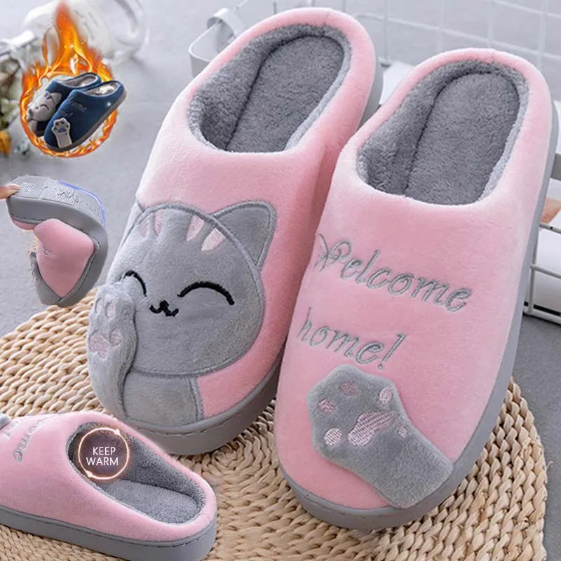 

Men and Women Winter Home Slippers Cartoon Cat Home Shoes Non-slip Soft Winter Warm Slippers Indoor Bedroom Couple Floor Shoes