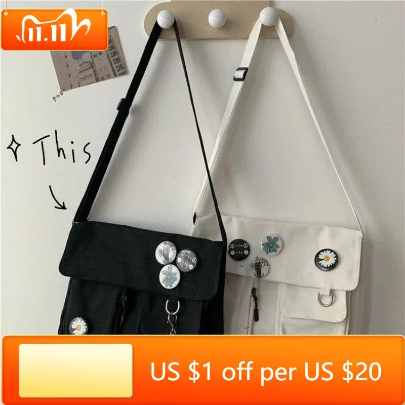 

Women Canvas Messenger Bag Youth Ladies Fashion Shoulder Bag Student Large Capacity Female Crossbody Bags Woman Packet