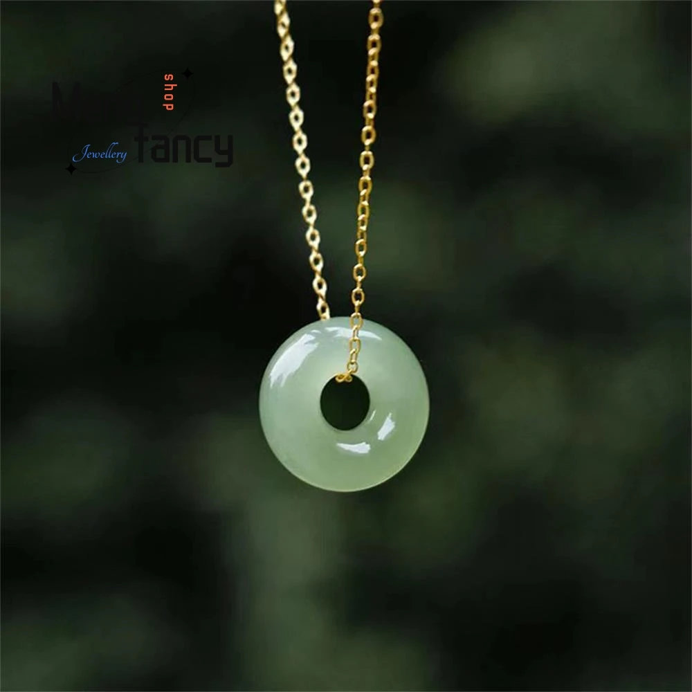 Natural Hetian White Jade Safety Buckle Clavicle Chain Women Mascot Jewelry Couple Gift