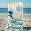 Beige Cartoon W-wave-e art Towel Large Quick-Drying Microfiber soft Beach Towel for Travel Fitness Sauna Bathing Camping 3