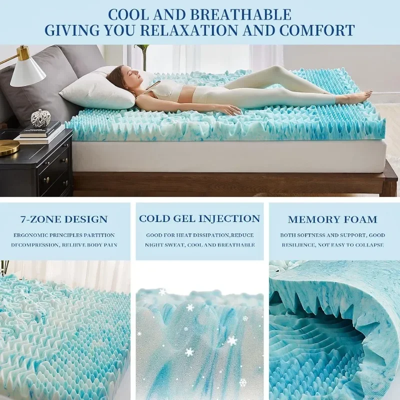 2 Inch Queen Mattress Topper 7-Zone Memory Foam Mattress Topper-Cooling Gel Foam
