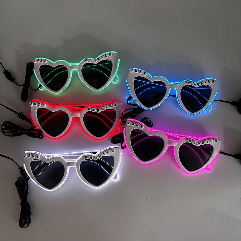 LED-Neon-Herzförmige Brille für Damen, Damen, fluoreszierende Bars, DJ-Party, Weihnachten, Neujahr, Braut, Hochzeit, Rave-Zubehör – Detail 37