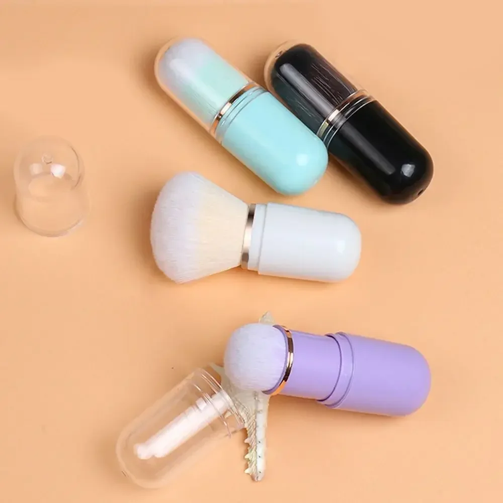 New Retractable Retractable Kabuki Brush Multifunctional Cute Travel Makeup Brush Capsule-shape Nail Powder Brush for Blusher