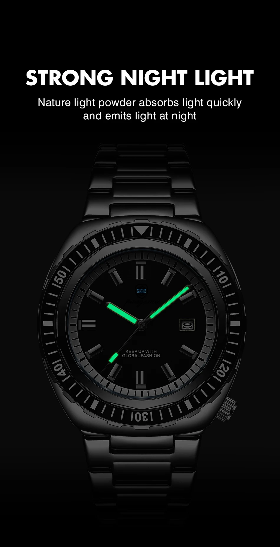 Montre homme de luxe, style business, date, jour de la semaine, étanche, lumineuse, bracelet sport en acier inoxydable, mouvement à quartz._voghion.com