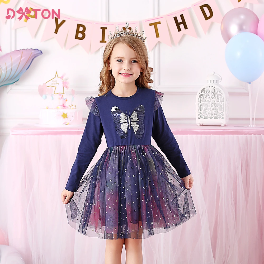 DXTON vestido de invierno con lentejuelas para niñas, ropa de cumpleaños,  mariposa, manga larga, princesa|Vestidos| - AliExpress