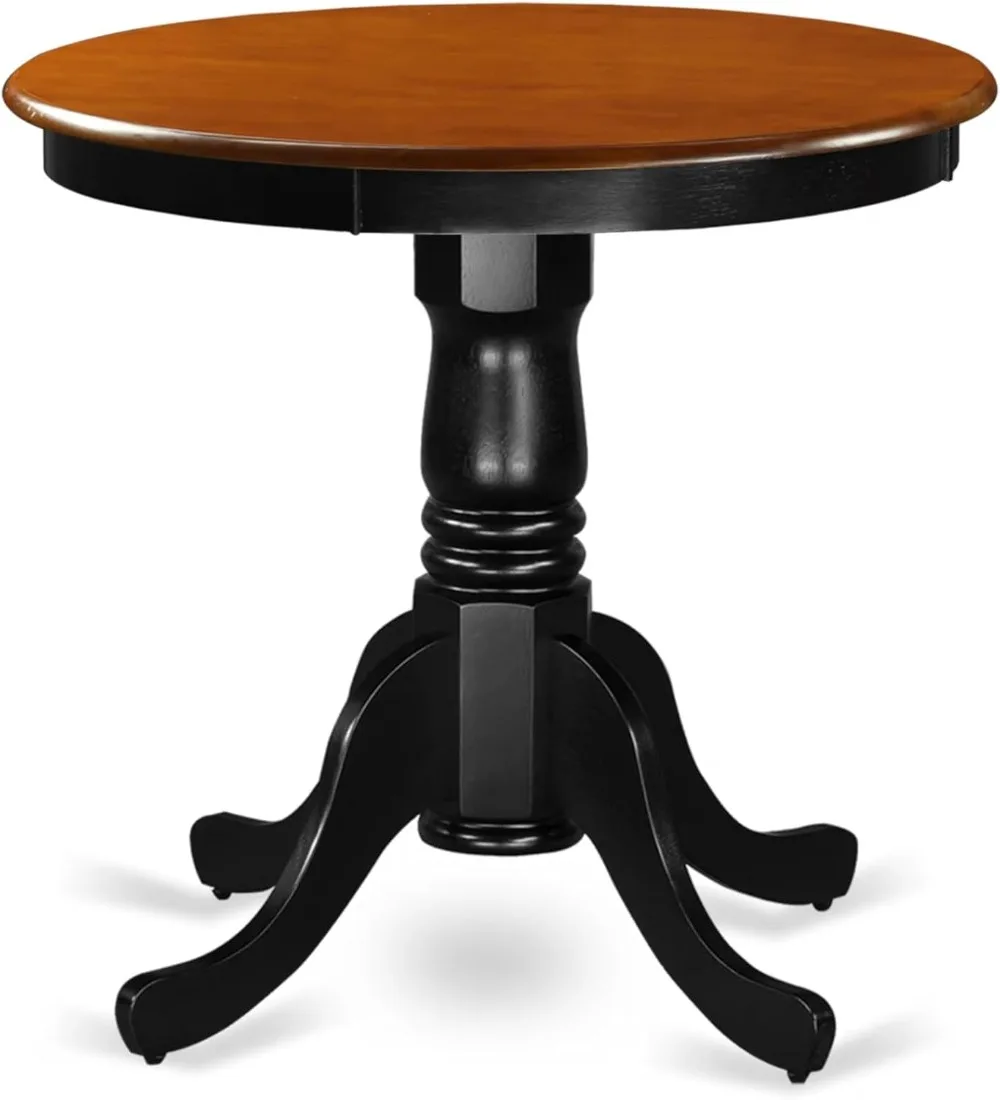 30 Inch Round Pedestal Dining Table - Solid Wood Kitchen Table with Oak Top & Mahogany Base