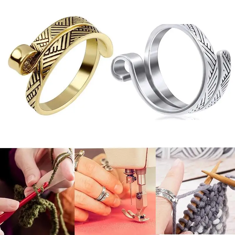 Knitting Crochet Loop Adjustable Ring Webbing Crochet Wool Knitting Finger Thimble Yarn Guide Sewing Accessory