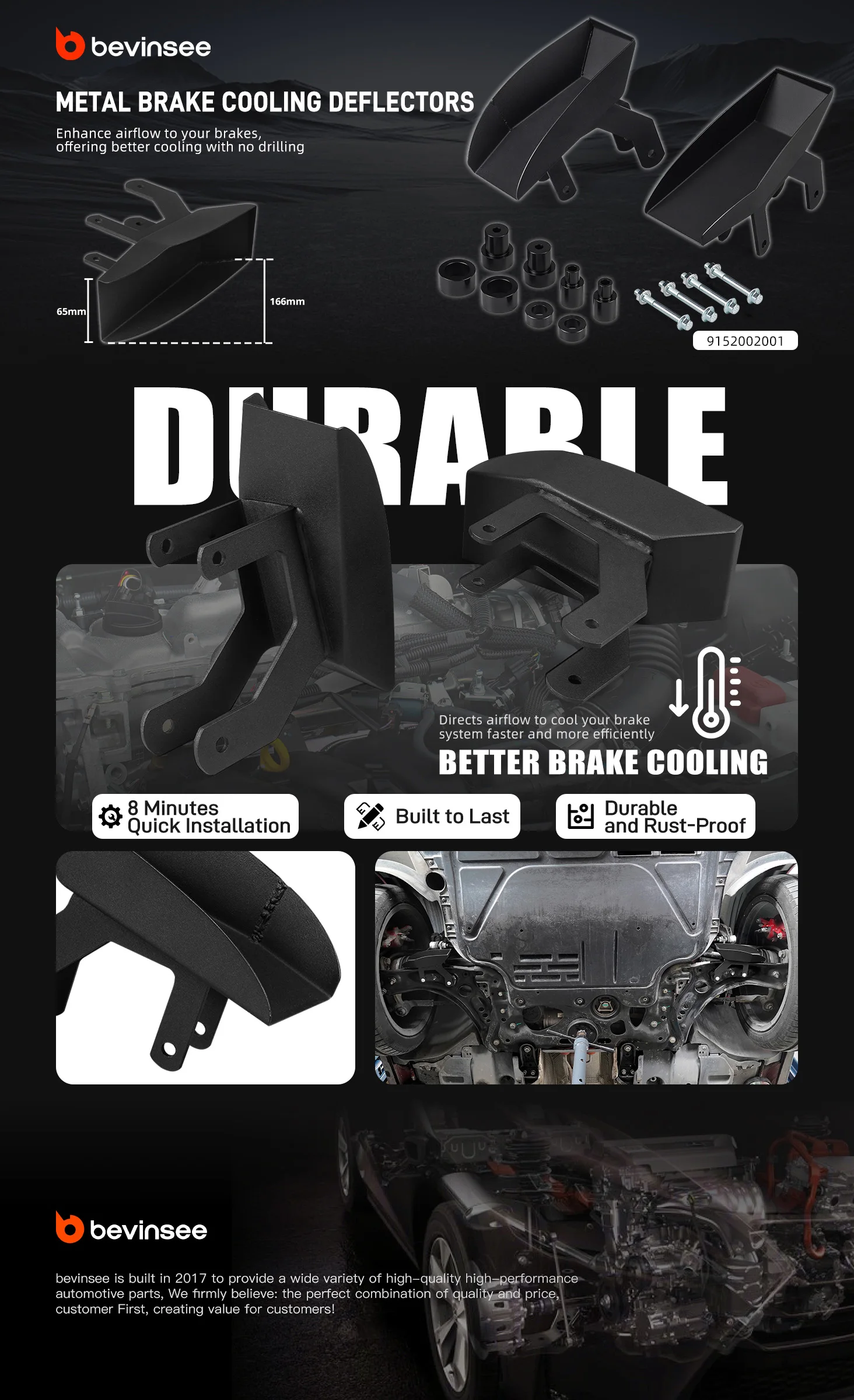 BEVINSEE Metall-Bremskühler-Deflektoren-Kit für VW Golf R 2015-2019, für Golf GTI 2015-2021, Ersatz für 5WA407151/5WA407152 – Detail 1