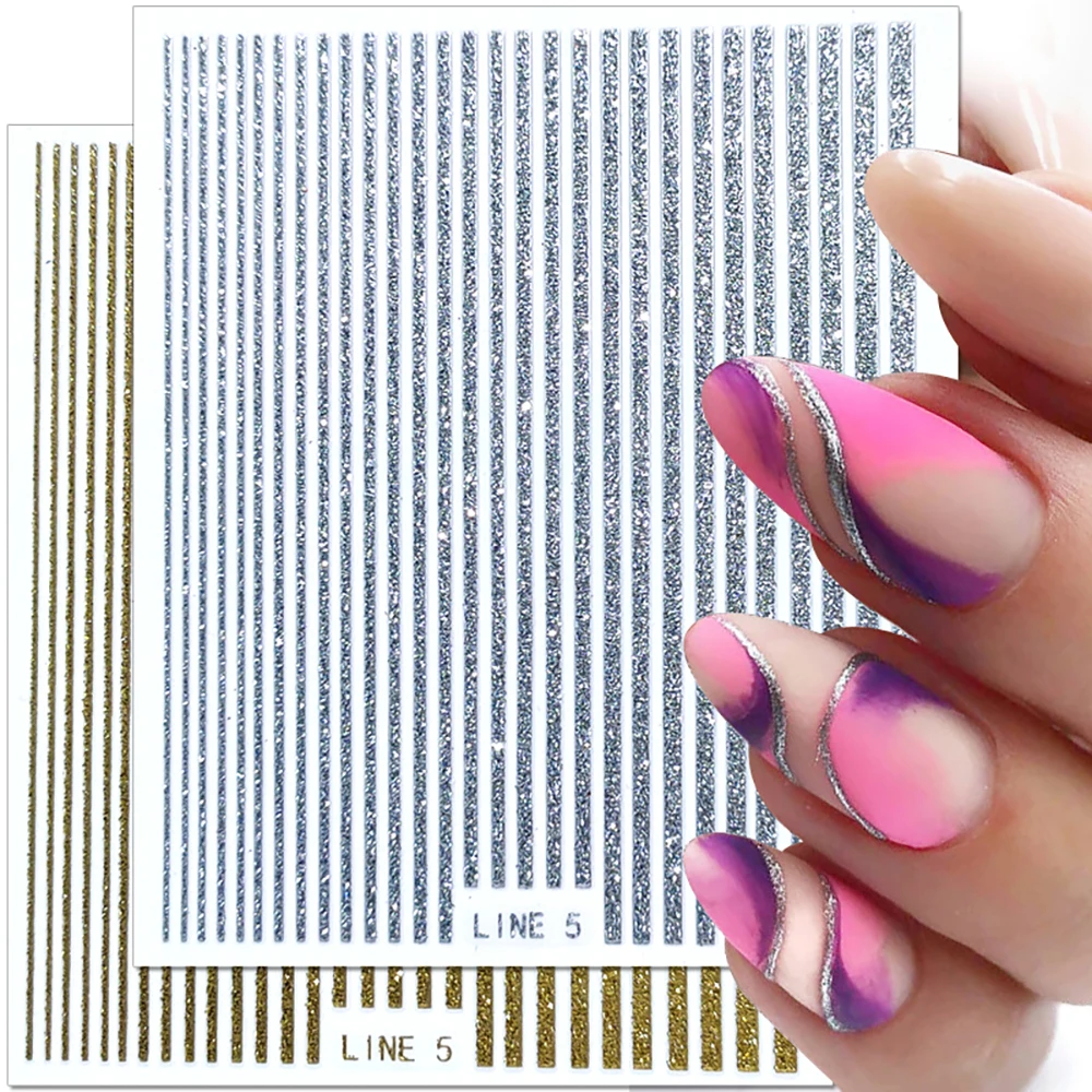 

3D Glitter Lines Nail Stickers Holographic Nail Art Stickers Metal Stripe Nail Decals Geometric Strip Line Nails Stickers Decor