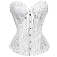 Femmes surbuste Corset Korset Basques Floral dentelle haut Bustier Jacquard Lingerie Corselet 1