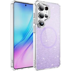 Luxury Bling Glitter Shockproof Magnetic Phone Case with Clear Back Cover - Galaxy S26 Plus (Purple)