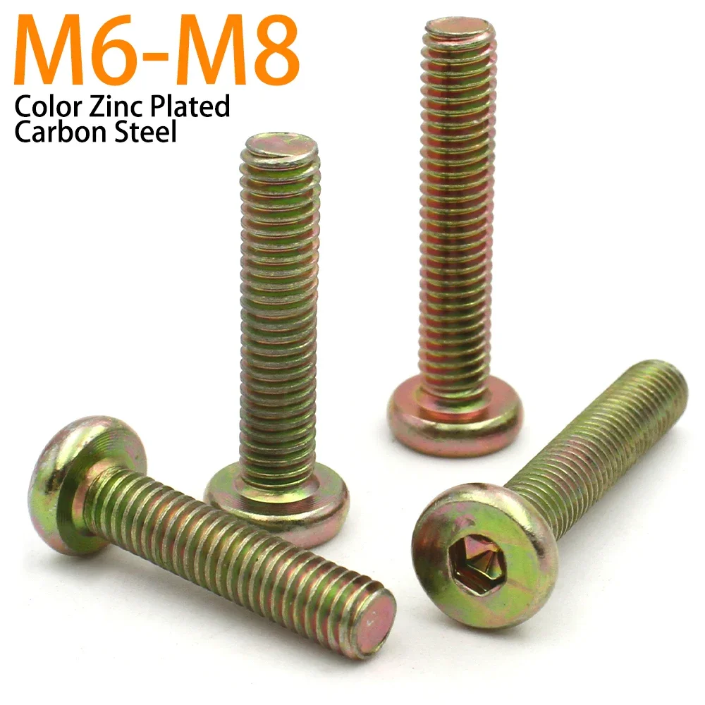 6/12pcs M6 M8 Color Zinc Plated Carbon Steel Hypotenuse Flat Head Hex Socket Hexagon Drive Screw Bolt Down Side Furniture Screw
