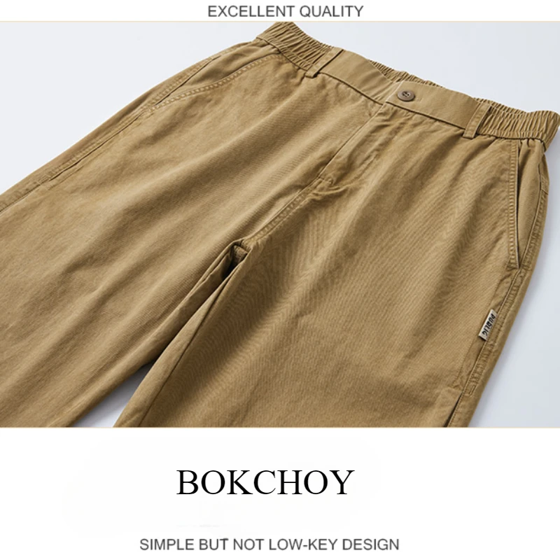 2025 Spring New 100% Cotton Cargo Straight Pants for Men Clothing Solid Color Men Trousers YL906 4