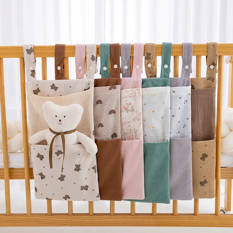 용  침대 옆 수납 걸이 가방, 귀여운 프린트  장난감 기저귀 수납 가방, 대용량..
