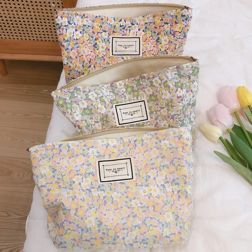 Floral Makeup Bag For Women Large Cotton Fabric Cosmetic Bag Travel Toilet Beauty Case Necesserie Storage Organizer Pouch Clutch