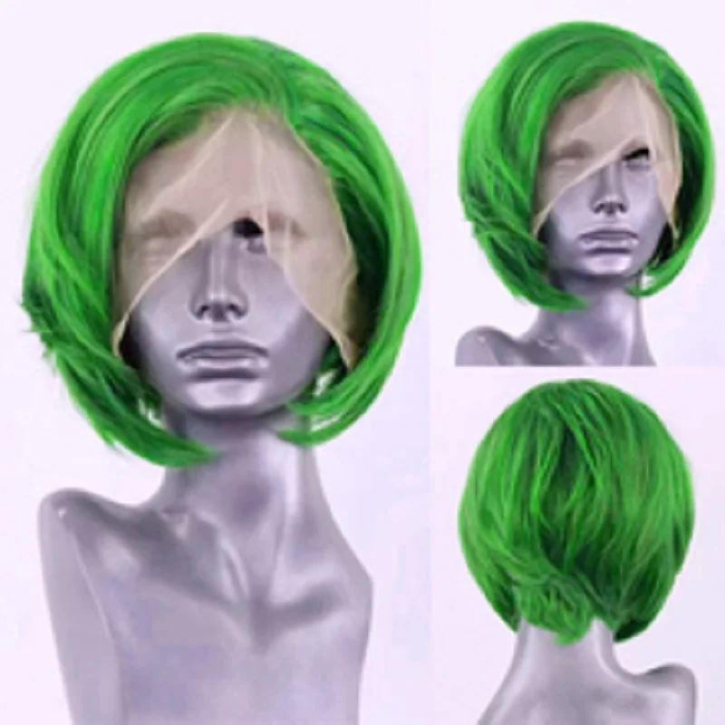 

OLEY Short Bob 12Inch Red Green Color Pre Plucked 13x4 Synthetic Lace Front Glueless Drag Queen Cosplay Wigs With Baby Hair 180%