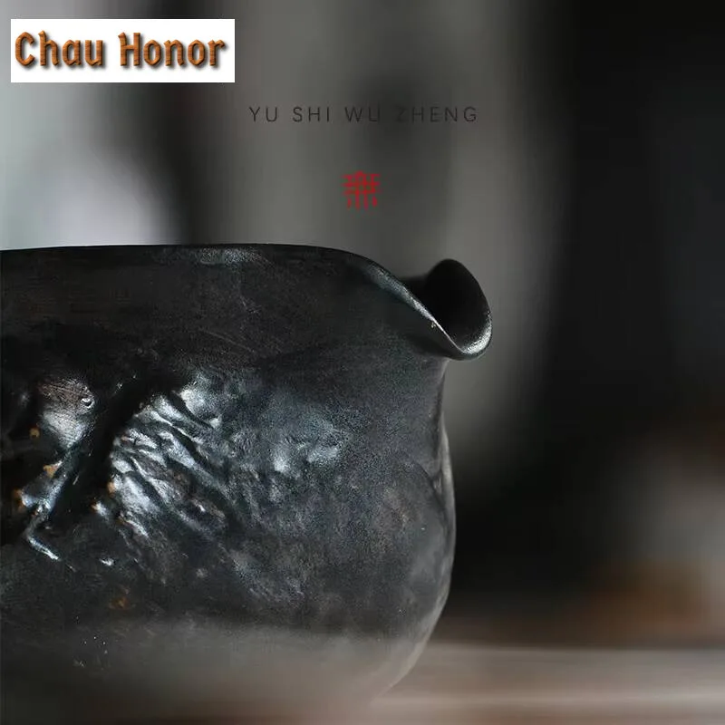 170ml Handmade Embossed Crab Tea Pitcher Japanese Black Coarse Pottery Cha Hai Justice Cup Zen Kung Fu Teaware Craft Supplies