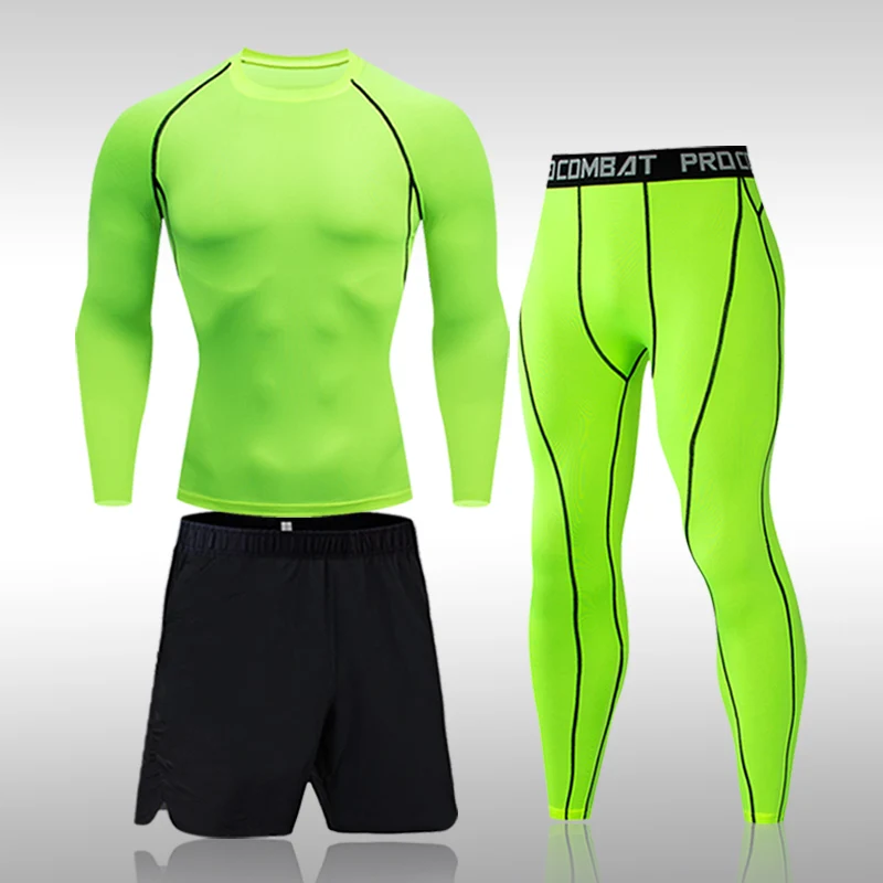 3pcs Men's Compression Sportswear Suit MMA Tight Sports Yoga Sets Workout Jogging Bjj Rashguard Clothing Tracksuit Pants Boxing