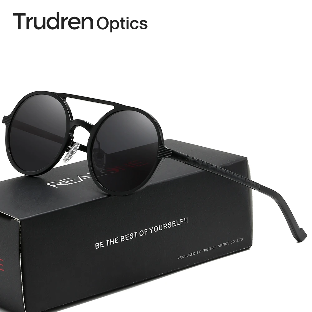 

Trudren Aluminum Double Bridge Round Retro Sunglasses for Men Steampunk Vintage Sun Glasses UV400 Polarized Sunglass 5534