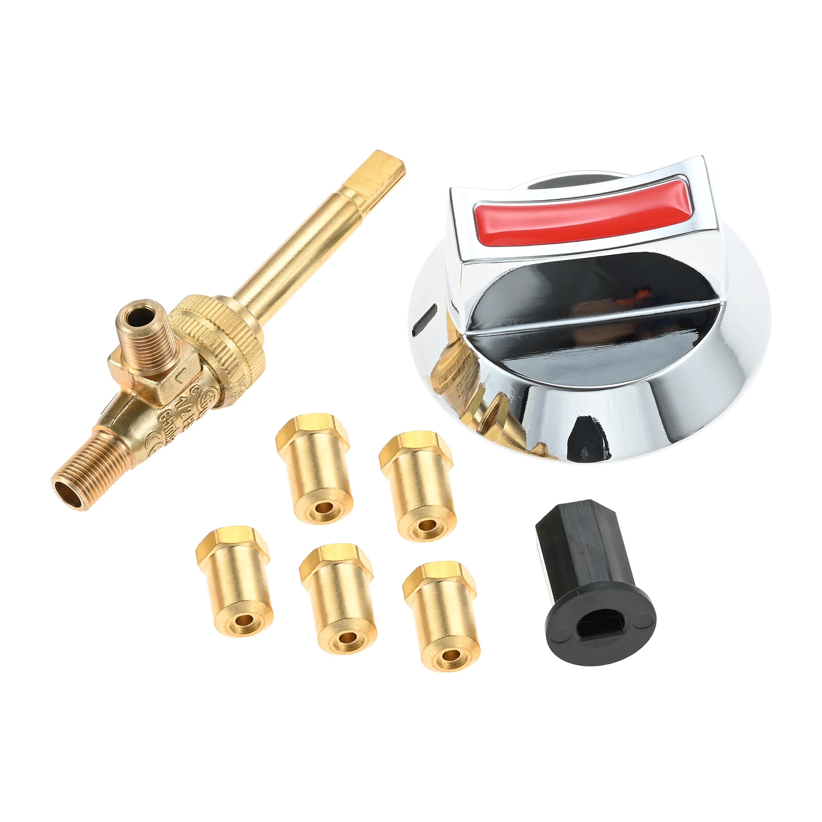 Long Stem Gas Stove Valve with Knob and 5pcs Orifice Pack Kit 0.7mm, 1.2mm, 2.0mm, 2.5mm, 3.2mm Replace for Robertshaw 4626-001