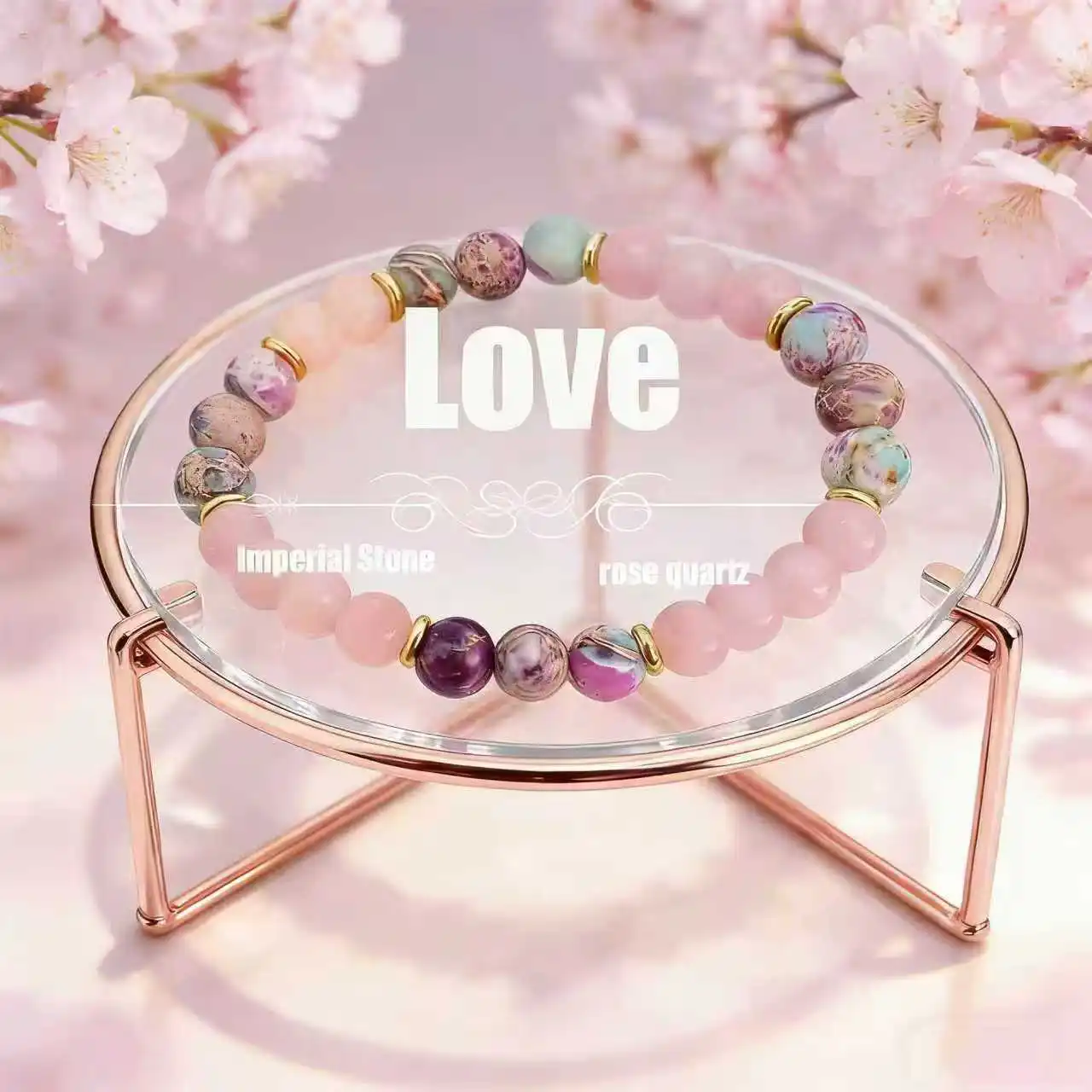 Women Colorful Imperial Jasper Rose Quartz Beaded Bracelet Fashion Jewelry Love Friendship Charm