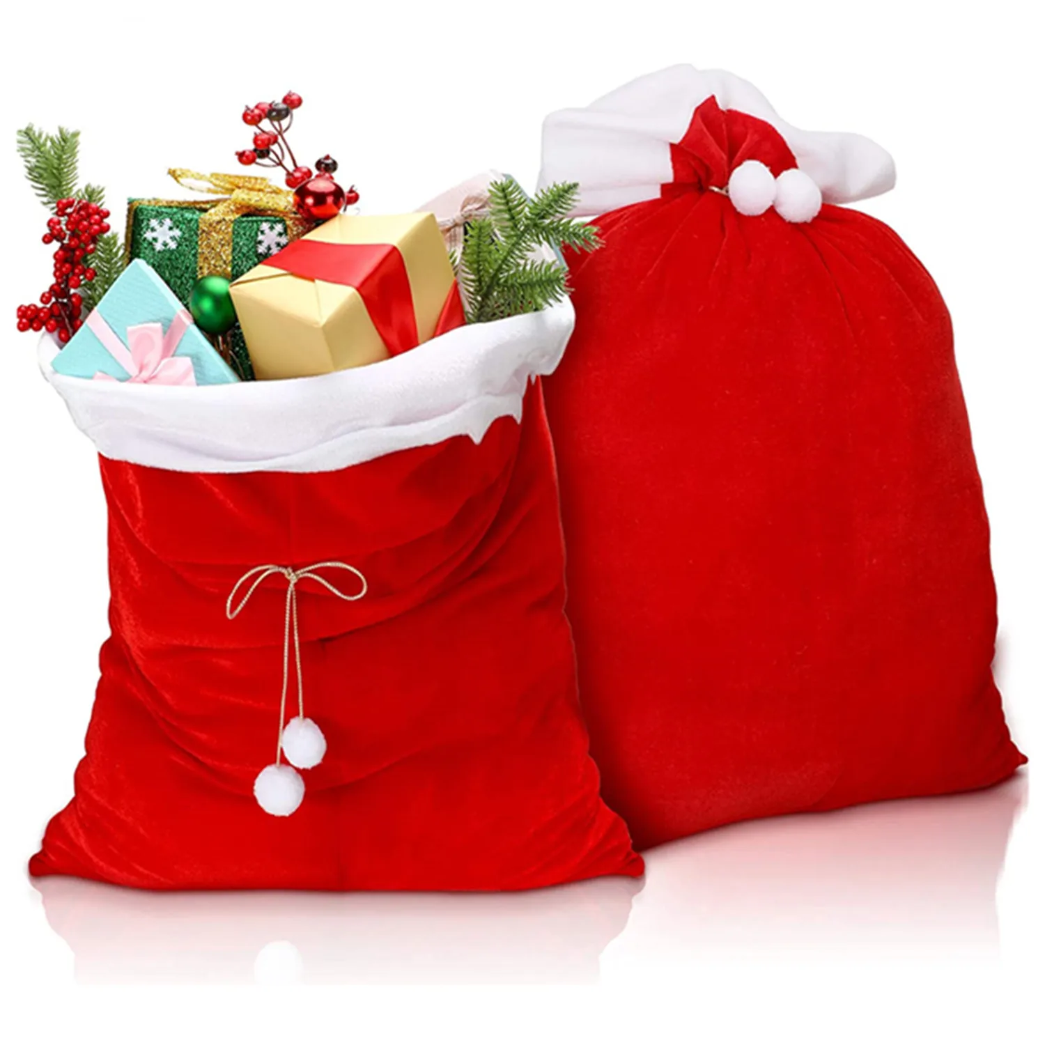 Christmas Gift Bags 1Pcs Christmas Sacks Red Velvet Santa Claus Bags With Drawstring Large Xmas Santa Present Storage