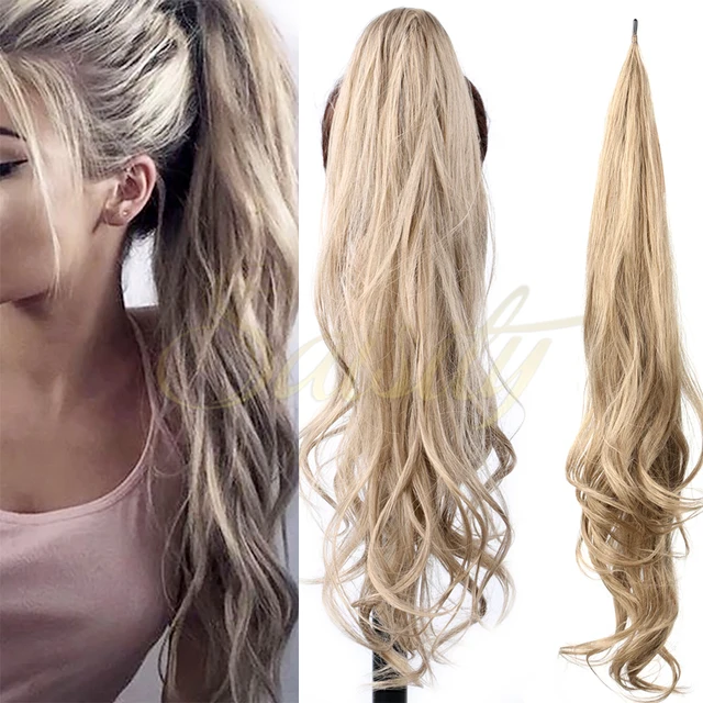 Saisity inch synthetic flexible wrap around ponytail length ponytail extensions blonde ponytail hairpieces for women daily
