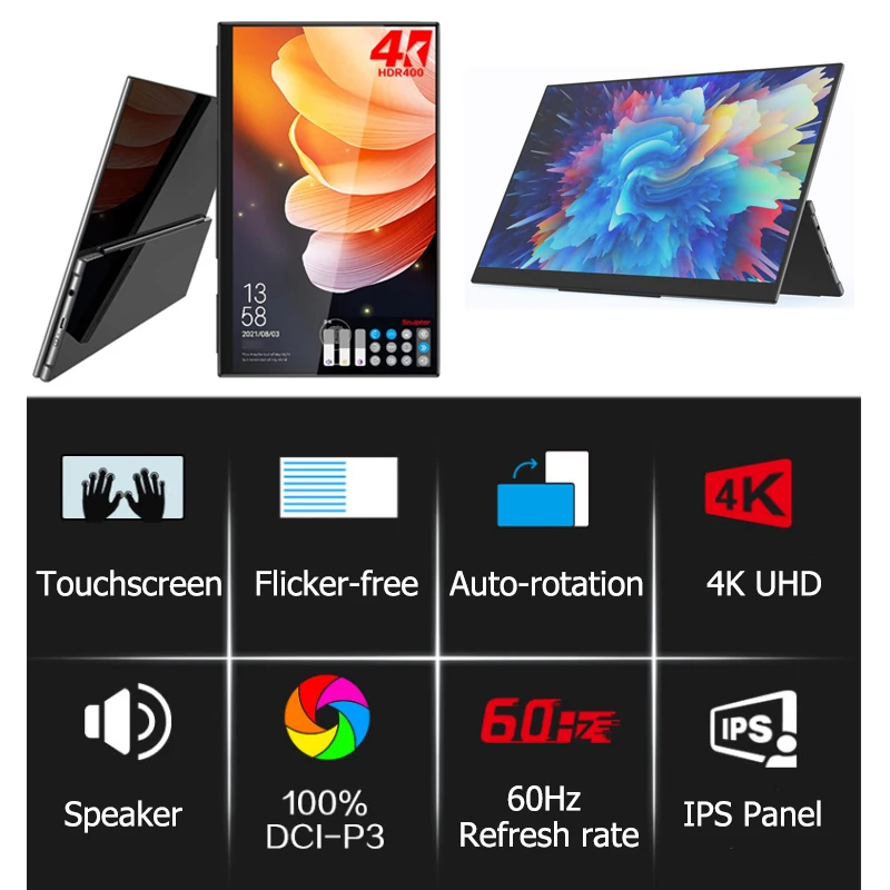 Ŀ Ȧ ִ ޴  UHD ġũ, LED ü , USB CŸ, HDMI2.0  ɾ 550 , 15.6 ġ, 4K