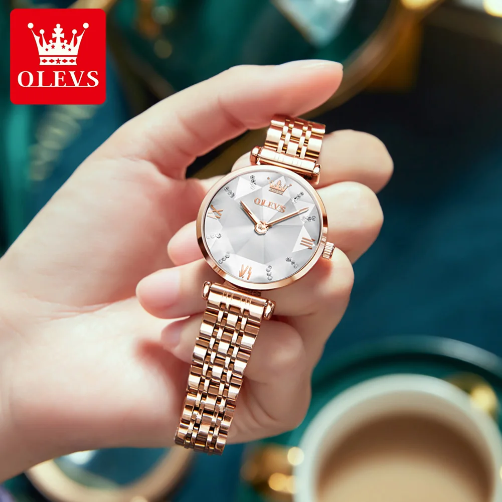 OLEVS Fashion Brand Women's Watches Luxury Diamond Mirror Waterproof Stainless Steel Strap Elegant Ladies Watches Reloj de Mujer