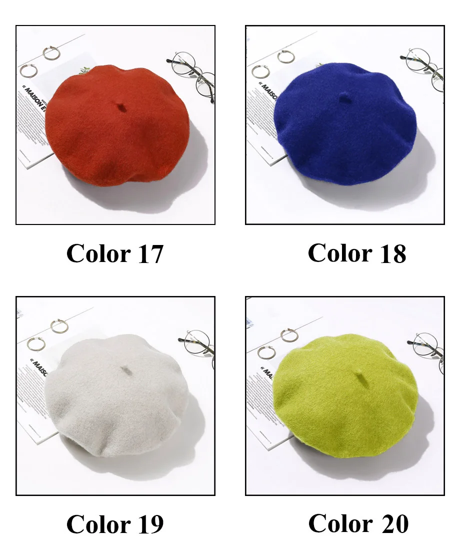 Wolle Baskenmütze Hüte Frauen Winter Französisch Hut Mädchen Einfarbig Mode Herbst Winter Baskenmütze Hut Für Frauen Warm Filz Straße Berets – Detail 13