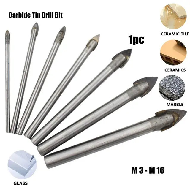 Foret à pointe en carbure, outil de coupe professionnel, céramique, carrelage, marbre, verre miroir, 1PC, 3mm, 4mm, 5mm, 6mm, 8mm, 10mm, 12mm, 14mm, 16mm 1