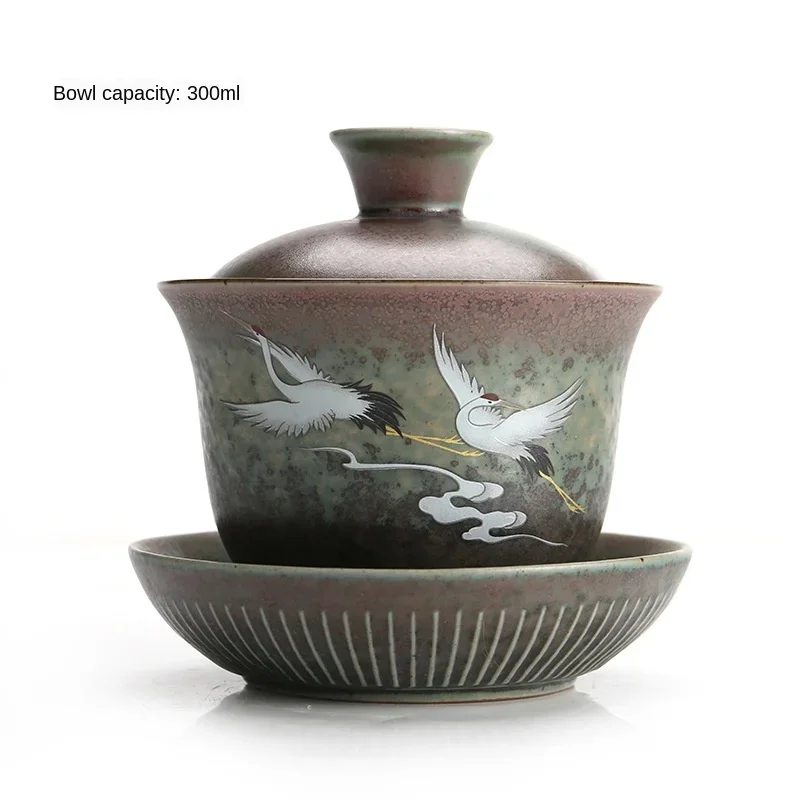 Vintage Ceramic Gai Wan Cha Large Number King Kung Fu Tea Anti-Scalding Tea Sancai Bowl A Single Home Sopera De Ceramica Gaiwan