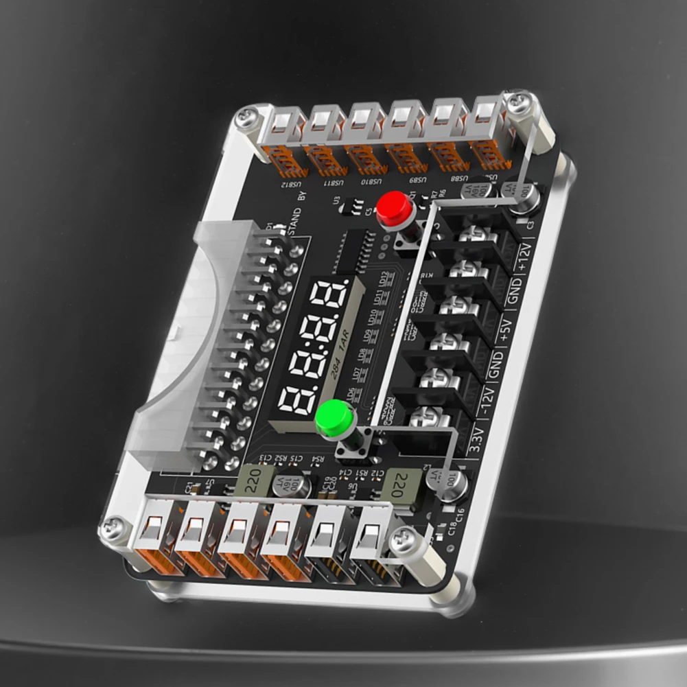 12-Port USB 3A 3.3V 5V 12V -12V Output ATX Power Breakout Board with Acrylic Case Kit ATX Power Supply Breakouts Board Module