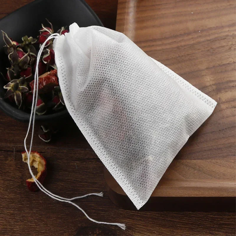 Description Picture 5 of item50pcs/lot Disposable Teabags Non-woven Fabric Tea Filter Bags for Coffee Spice Tea Bag with Drawstring Filters Kitchen Teaware